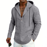 Men's Casual Linen Hoodie Long-Sleeve Top