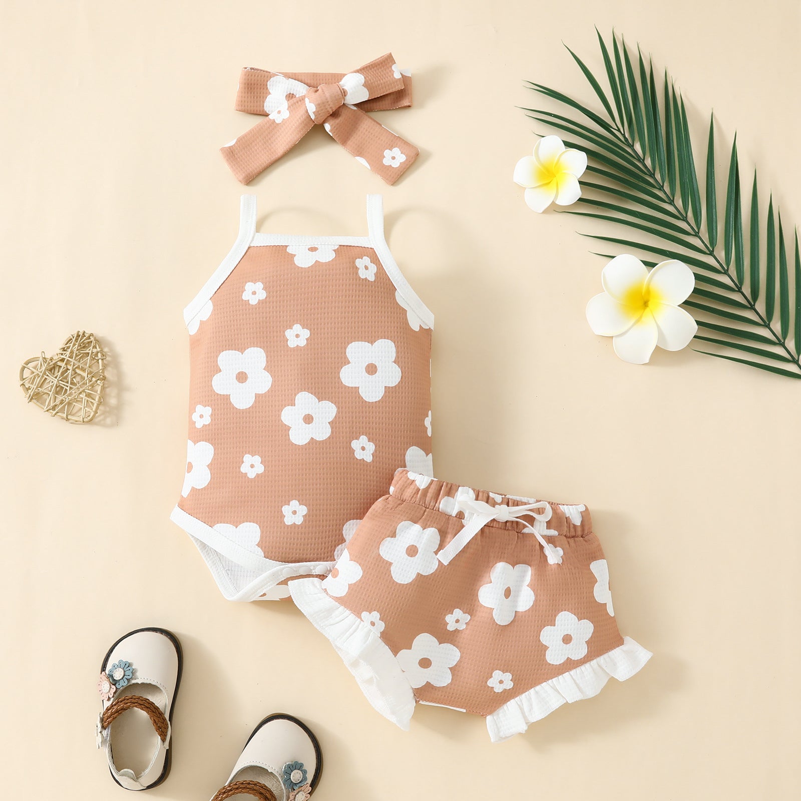 Summer Baby Flower Sling Top Shorts Suit