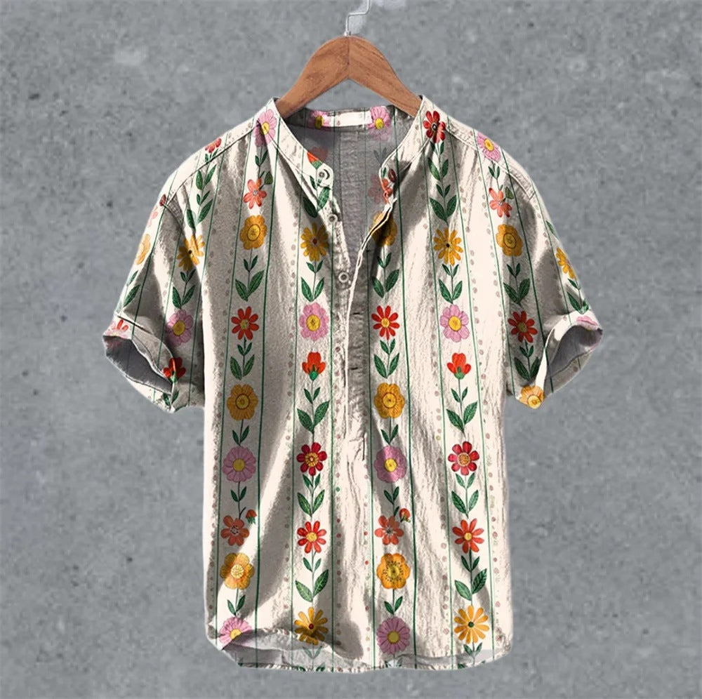 Men's Casual Linen Semi-Open Short-Sleeve