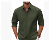 New Mens Long-sleeve Lapel Solid-color Shirt