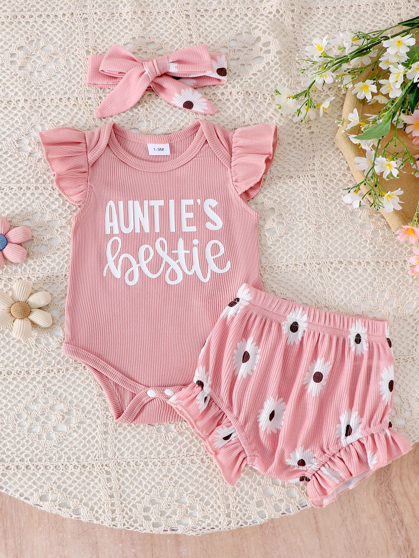 Cute Cotton Ribbed Sleeveless Set For Baby Girls