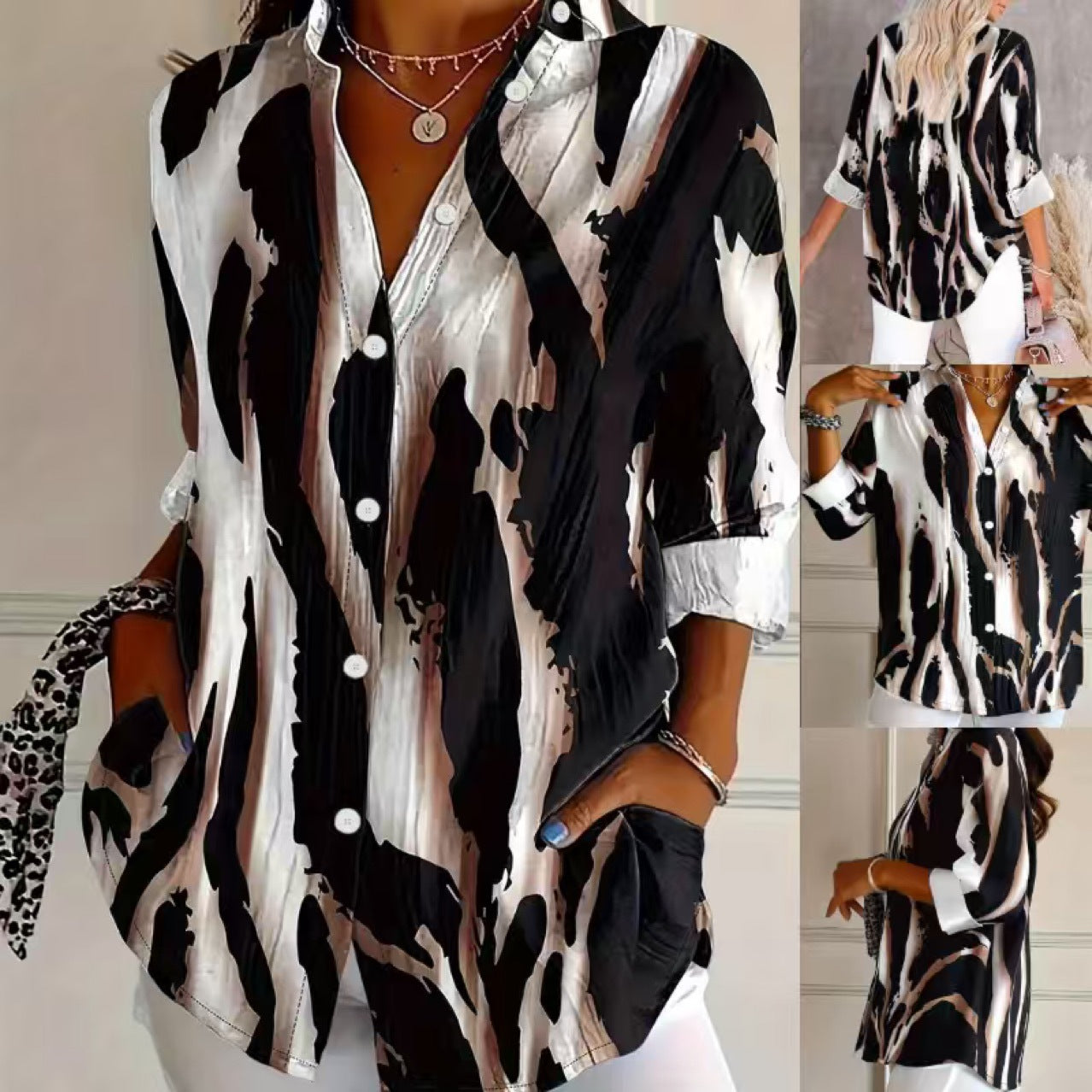 Fashionable And Elegant Printed V-Neck Top For Women
