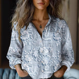 Women's Fashion Plus-size Lapel Long-sleeve Shirt Top