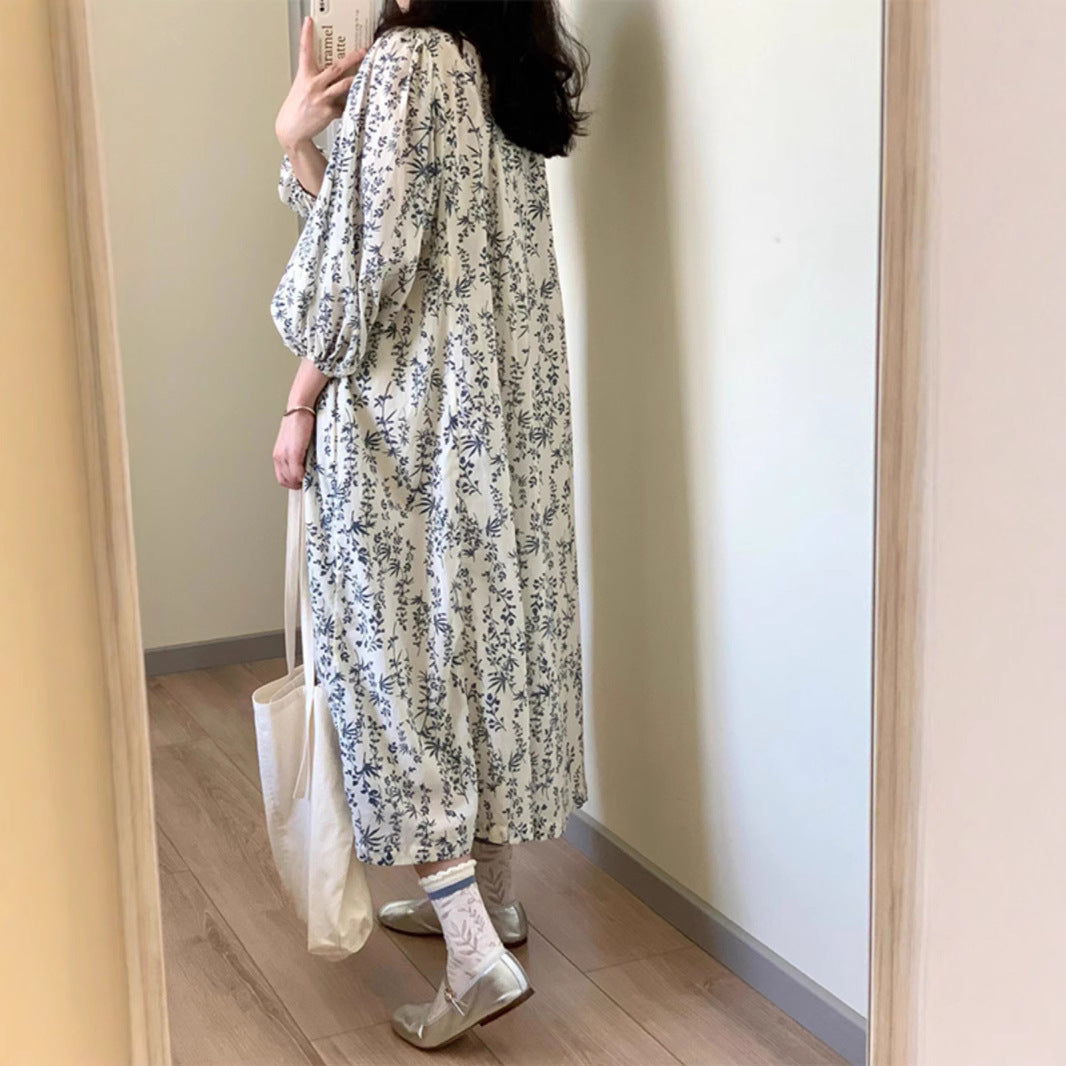 Youth-boosting Soft And Elegant Lace-up Slimming Floral Maxi Dress Wholesale