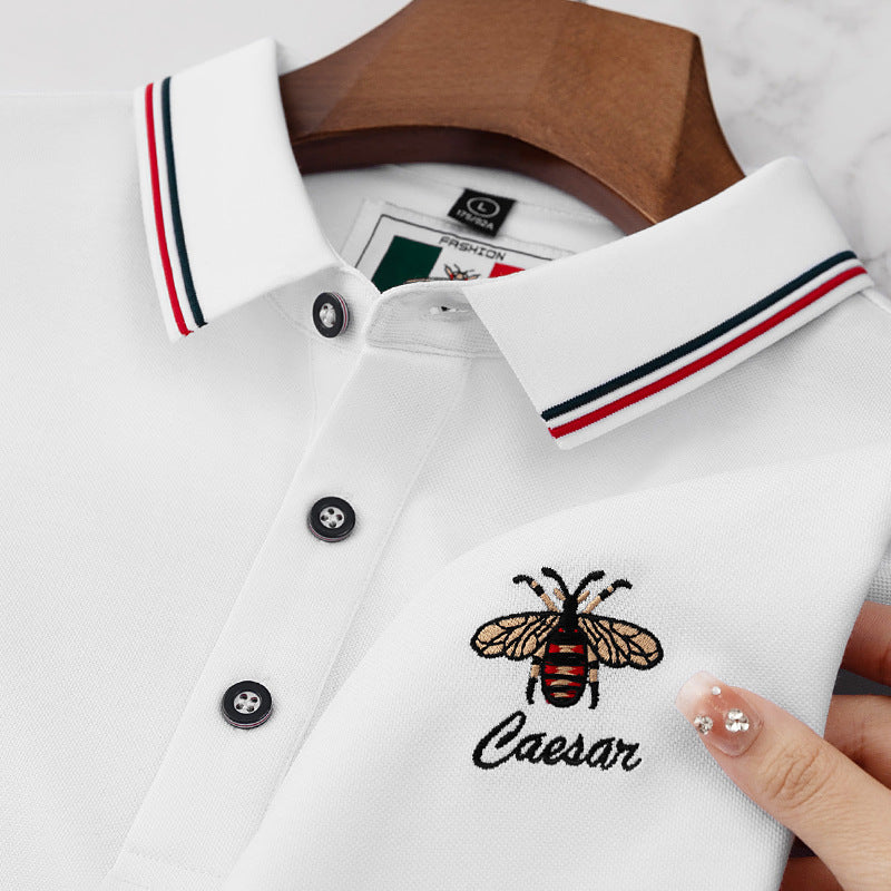 Embroidered Little Bee Short-Sleeve Lapel Polo Shirt