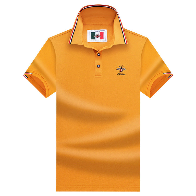Embroidered Little Bee Short-Sleeve Lapel Polo Shirt