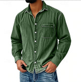 Mens Denim Long-sleeve Shirt Washed Long-sleeve Top
