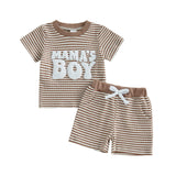 Embroidered Letter Striped Short-Sleeve Top And Striped Pants Two-Piece Set