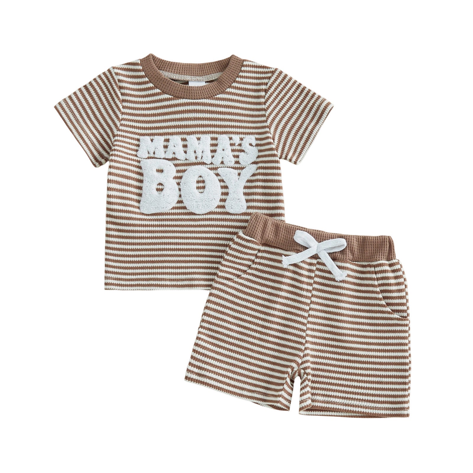 Embroidered Letter Striped Short-Sleeve Top And Striped Pants Two-Piece Set