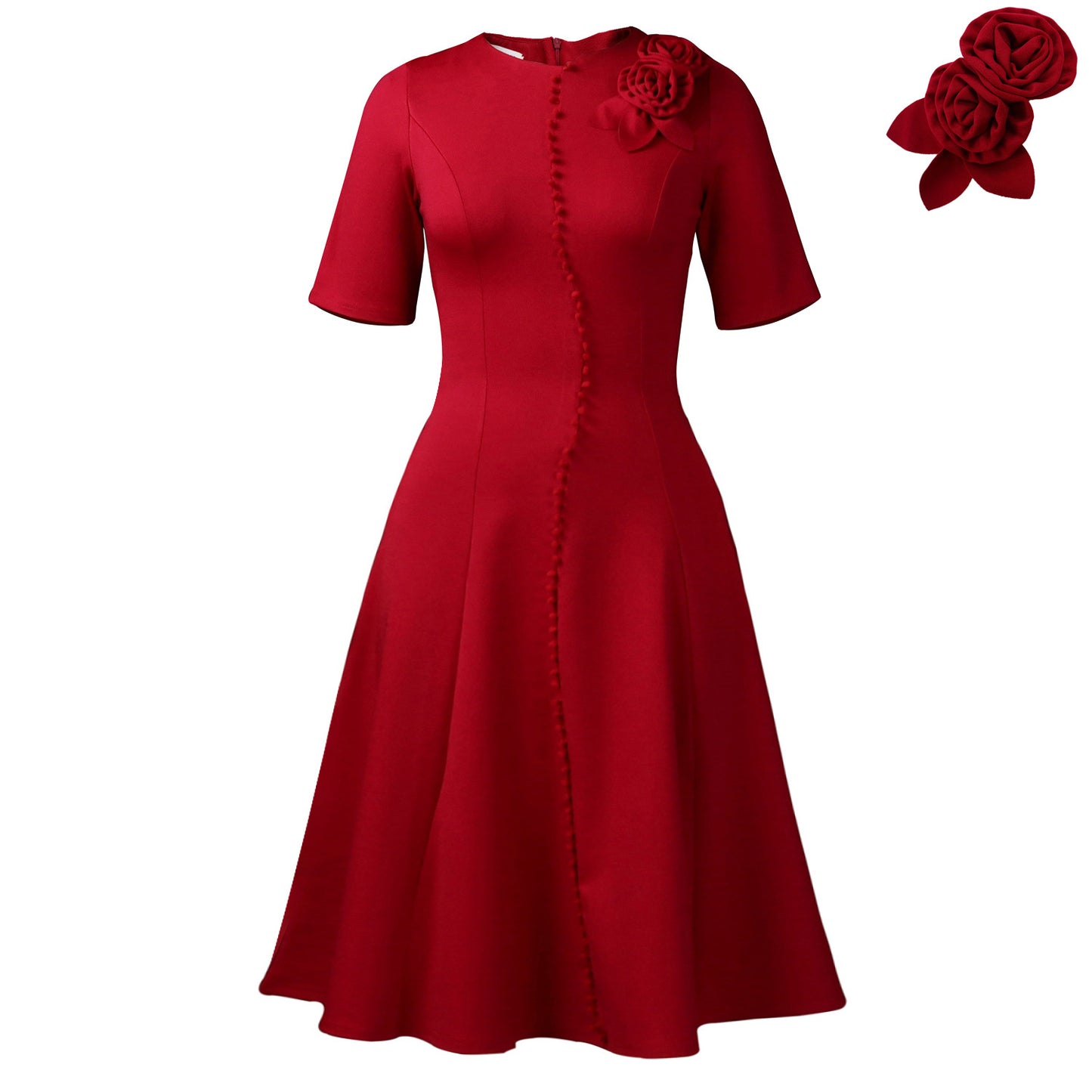 Women's Solid-Color Crew-Neck Elegant Dress