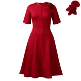 Women's Solid-Color Crew-Neck Elegant Dress