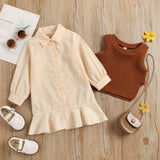 Lapel Long-sleeved Ruffled Princess Dress Knitted Vest And Two-piece Vest
