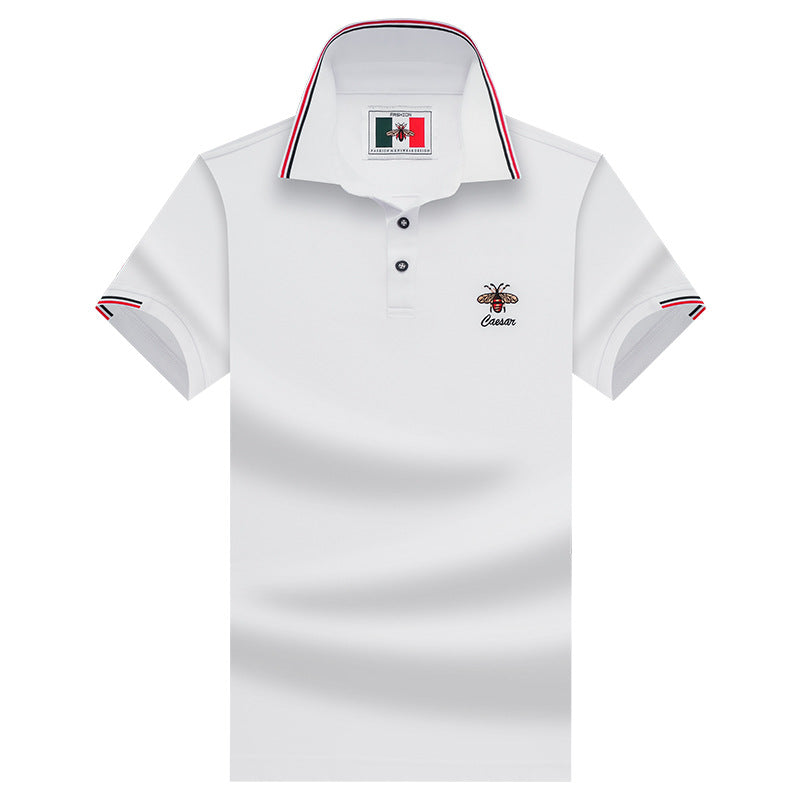 Embroidered Little Bee Short-Sleeve Lapel Polo Shirt
