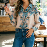 Amazon Cross-Border European Women's Shirt Printed Casual Long Sleeve