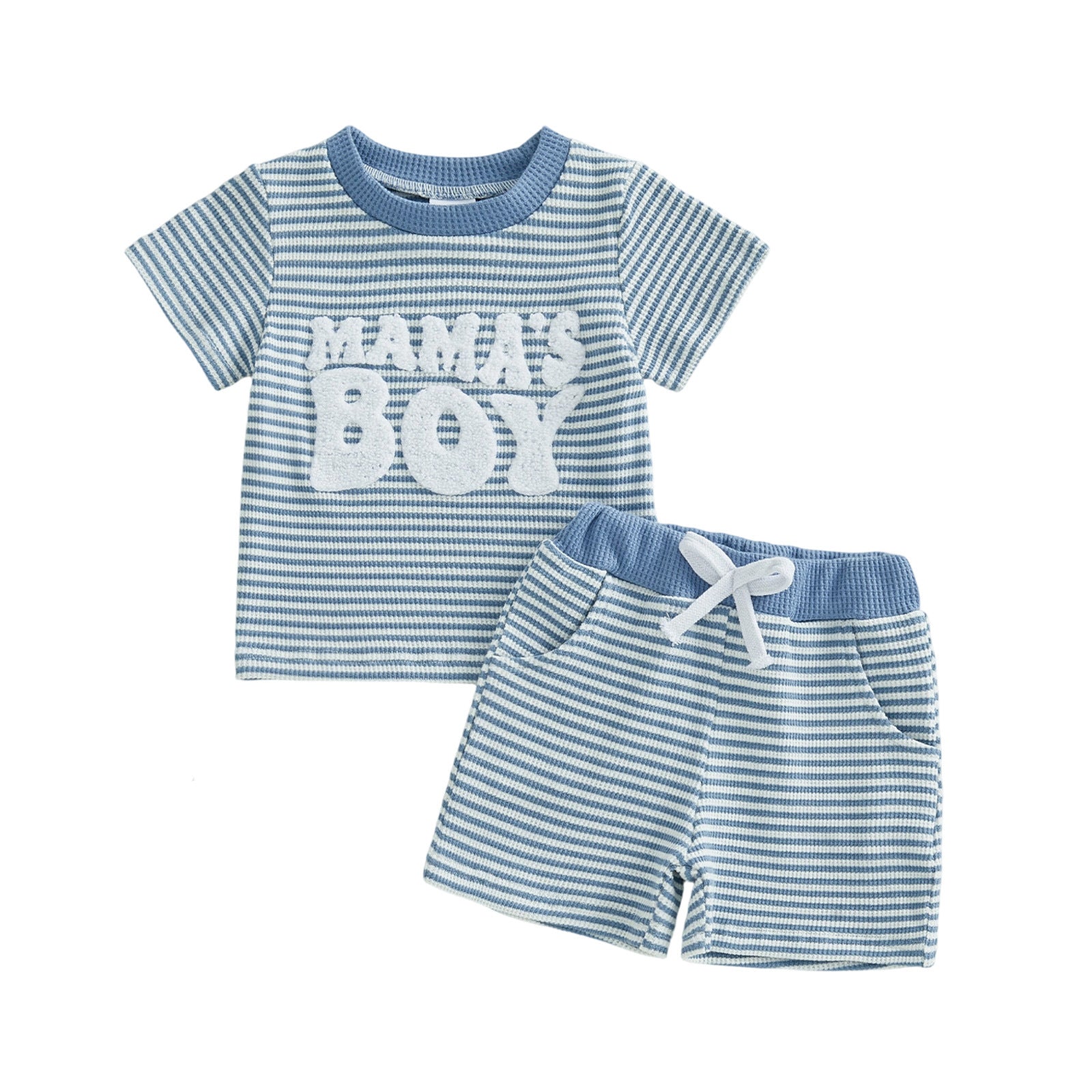 Embroidered Letter Striped Short-Sleeve Top And Striped Pants Two-Piece Set