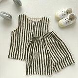 Korean-style Childrens Cotton-linen Thin Two-piece Set