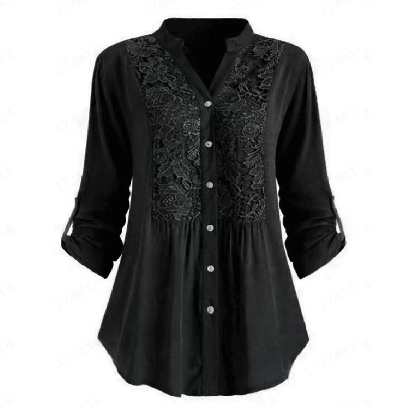 Women's Solid Color Casual Loose V-neck Shirt
