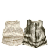 Korean-style Childrens Cotton-linen Thin Two-piece Set