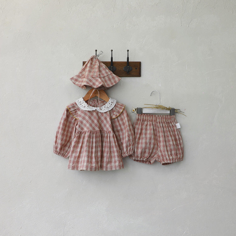 Autumn Baby Plaid Clothes Doll Shirt Suit
