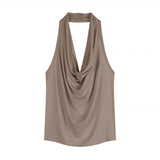 Red Backless Slash-Neck Sleeveless Tank Top Women's Summer