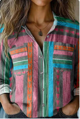 Women's Fashion Plus-size Lapel Long-sleeve Shirt Top