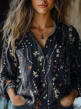 Women's Fashion Plus-size Lapel Long-sleeve Shirt Top