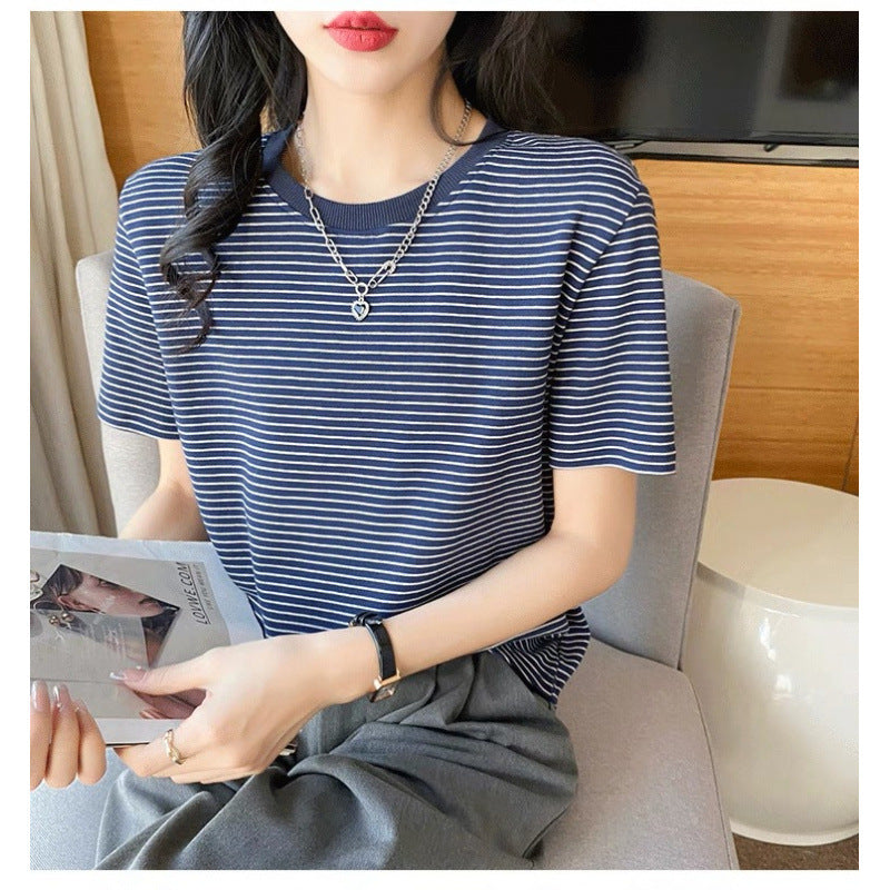 Pure Cotton Versatile Figure-flattering Striped Nursing Base Short-sleeve Top