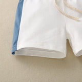 Children's Short Sleeve Color Contrast Patchwork English Printed T-shirt Suit