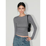 Slimming Figure-hugging Solid-color Base Top For Women