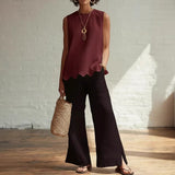 Crew-neck Sleeveless Shirt With A Wave Hem