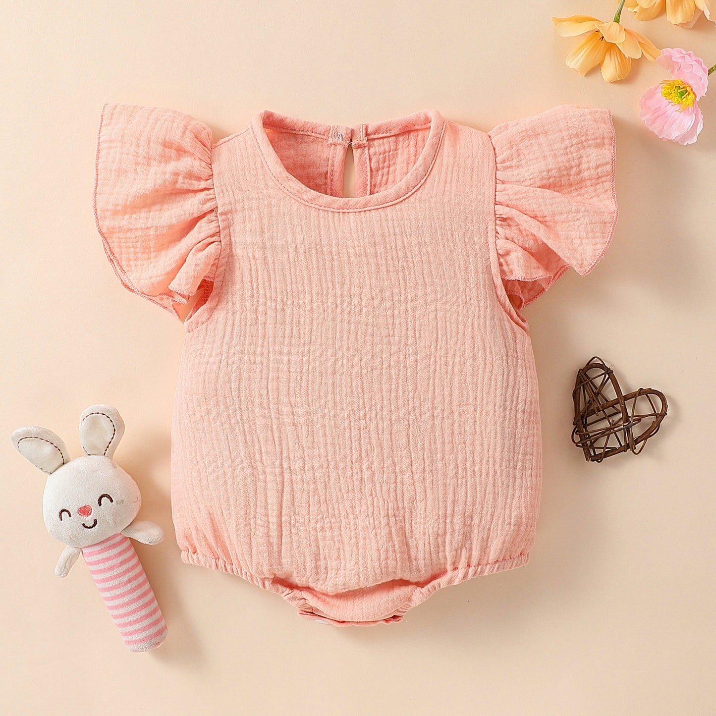 Multi-color Flutter-Sleeve Baby Romper For Infants And Toddlers