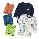 Autumn Children's Cartoon Printed Home Long-sleeved Top T-shirt Mixed Color Five Pieces