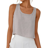 Sleeveless Crew-Neck Button-Up Womens Blouse Top
