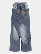 Designer-style Deconstructed Patchwork Layered Denim Jeans For Women
