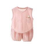 Summer Pure Cotton Yarn T-Shirt And Thin Childrens Shorts Two-Piece Set