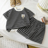 Children's Short-sleeve Set Black And White Striped Boys' T-shirt