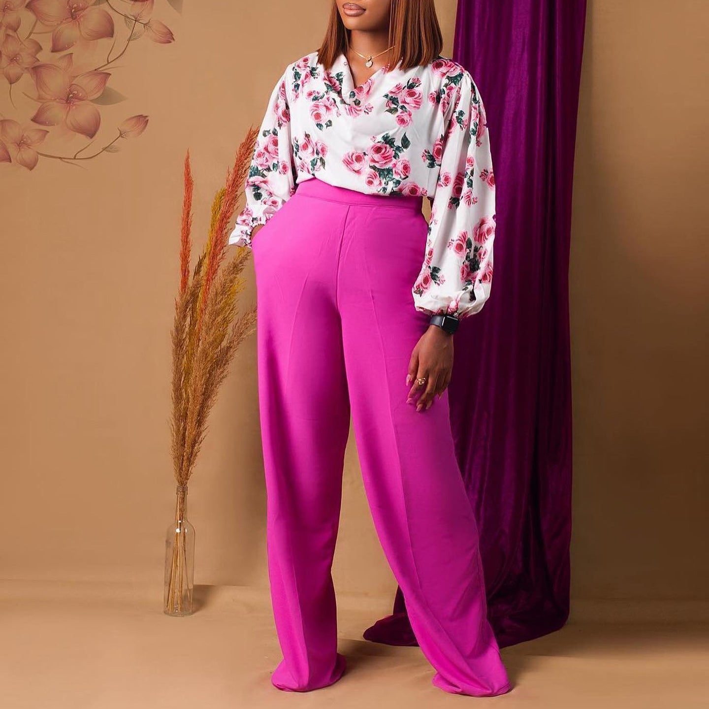 Women's Fashionable Printed Lace-Up Casual Set