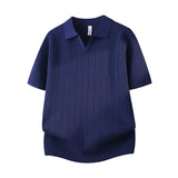 Slim-fit Lapel Solid-color Casual Thin Half-sleeve Mens