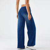 High-waisted Loose-fitting Zip-fly Wide-leg Womens Jeans