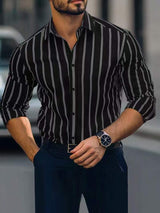 Striped Printed Casual Four-way Stretch Long Sleeve Shirt For Men