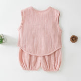 Summer Pure Cotton Yarn T-Shirt And Thin Childrens Shorts Two-Piece Set