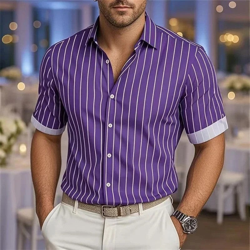 Men's Short-Sleeve Striped Printed Shirt