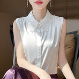 Thin Lace-trimmed Sleeveless Cardigan Vest