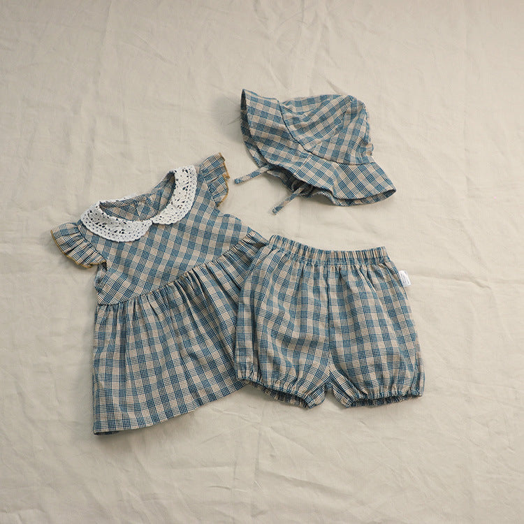 Autumn Baby Plaid Clothes Doll Shirt Suit