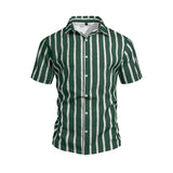 Men's Plus-Size Light Mature Lapel Striped Short-Sleeve Shirt