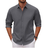 New Mens Long-sleeve Lapel Solid-color Shirt