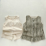 Korean-style Childrens Cotton-linen Thin Two-piece Set