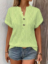 Fashionable Casual Solid-Color Buttoned V-Neck T-Shirt For Women