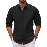 New Mens Long-sleeve Lapel Solid-color Shirt