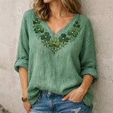 Women's Casual Loose-Fit V-Neck Pullover T-Shirt